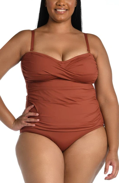 Shop La Blanca Island Goddess Twist Tankini Top In Cinnamon