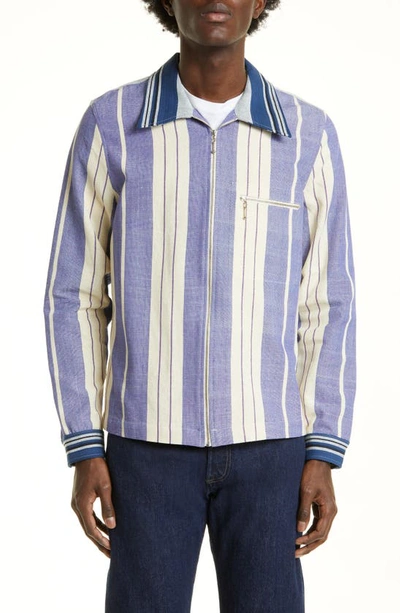 Shop Wales Bonner Atlantic Stripe Organic Cotton Jacket In Blue/ White
