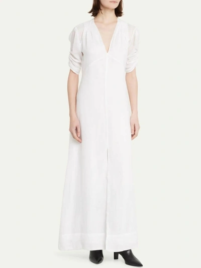 Shop Frame Shirred Sleeve Maxi Dress In Blanc In White