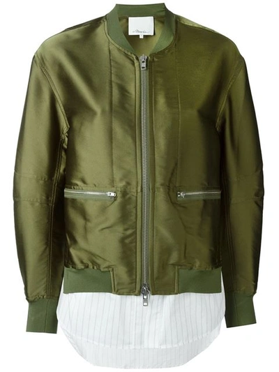3.1 Phillip Lim Trompe L'oeil Bomber Jacket In Everglade Green