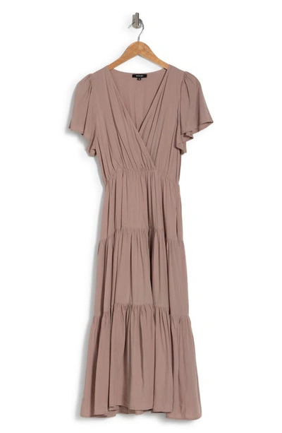 Wishlist Flutter Sleeve Tiered Maxi Dress In Stone