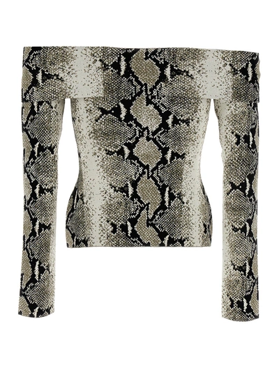 Khaite Vivi Snakeskin-print Foldover Off-the-shoulder Top