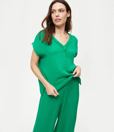 Michael Stars Draya Gauze V-neck Top In Ivy