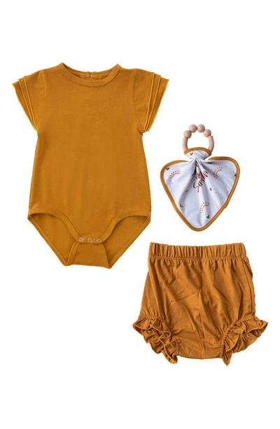Shop Earth Baby Outfitters Bodysuit, Bloomers & Teether Toy Set In Yellow