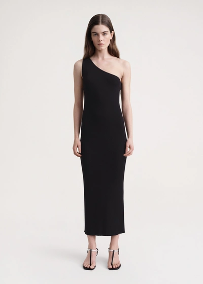Shop Totême One-shoulder Ribbed Dress Black
