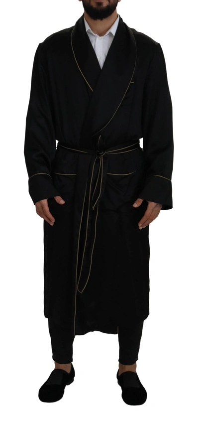 Shop Dolce & Gabbana Black 100% Silk Robe Coat Wrap  Men's Jacket