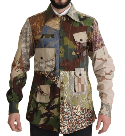 Shop Dolce & Gabbana Multicolor Button Down Patchwork Men's Shirt