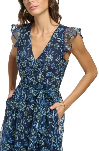 Shop Kensie Floral Embroidered Maxi Dress In Navy/ Green Mutli
