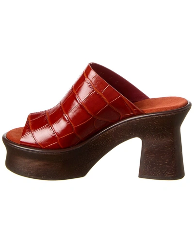 Shop Ferragamo Samanta Croc-embossed Leather Platform Sandal In Red