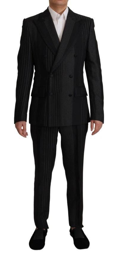 Shop Dolce & Gabbana Black Stripes Rayon Formal 2 Piece Men's Suit