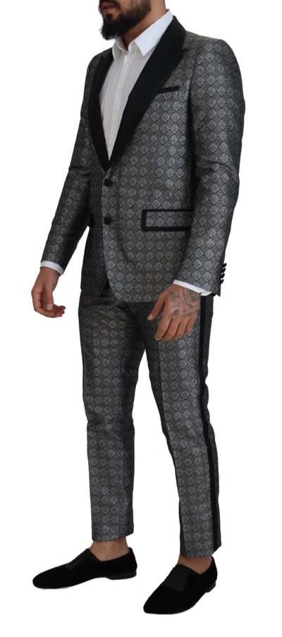 Shop Dolce & Gabbana Silver Patterned Formal 2 Piece Martini Men's Suit