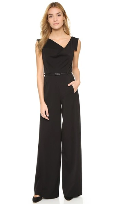 Black Halo Jackie Cap-sleeve Belted Wide-leg Jumpsuit In Black