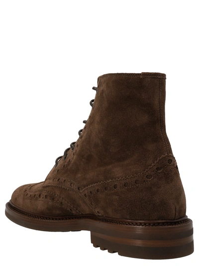 Shop Brunello Cucinelli Embroidered Suede Ankle Boots Boots, Ankle Boots Brown