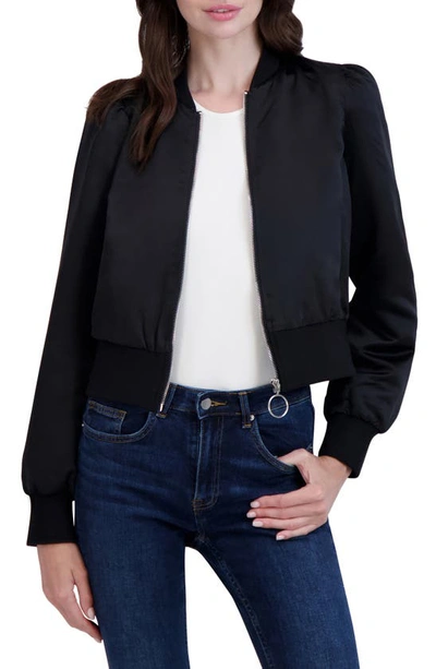 Shop Ookie & Lala Satin Bomber Jacket In Black