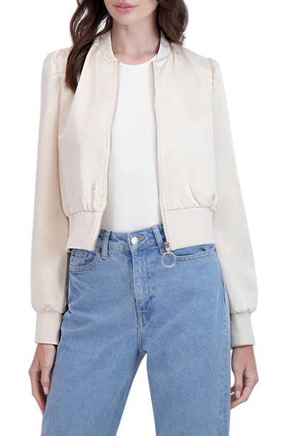 Shop Ookie & Lala Satin Bomber Jacket In Champagne