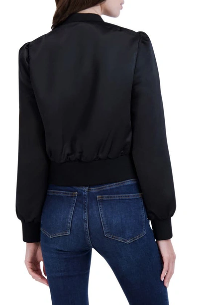 Shop Ookie & Lala Satin Bomber Jacket In Black