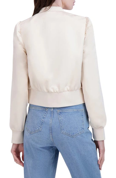 Ookie & Lala Women's Satin Bomber Jacket In Champagne