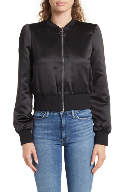 Ookie & Lala Women's Satin Bomber Jacket In Black