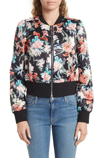 Ookie & Lala Women's Floral Satin Bomber Jacket In Black Floral
