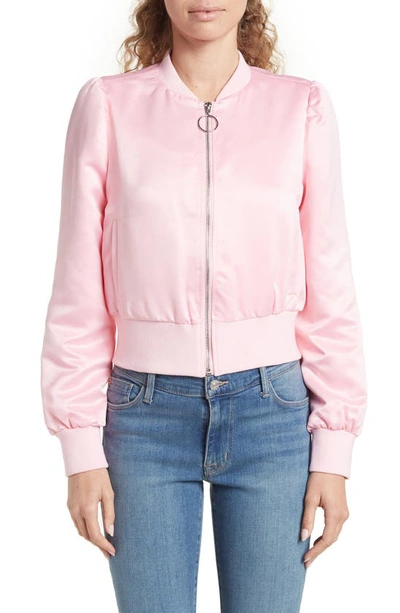Shop Ookie & Lala Satin Bomber Jacket In Pink