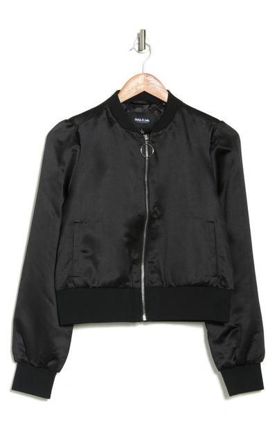 Shop Ookie & Lala Satin Bomber Jacket In Black