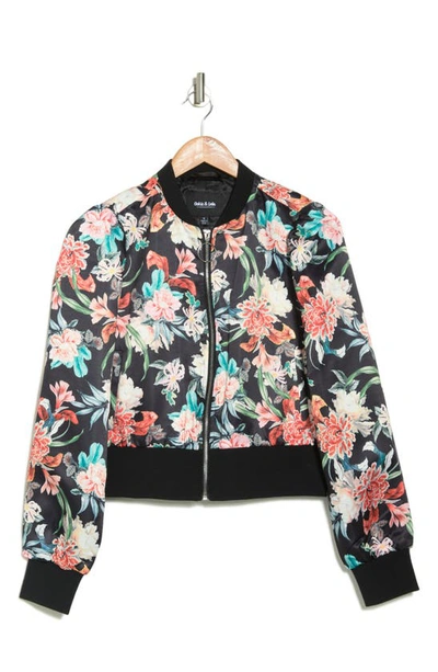 Ookie & Lala Women's Floral Satin Bomber Jacket In Black Floral