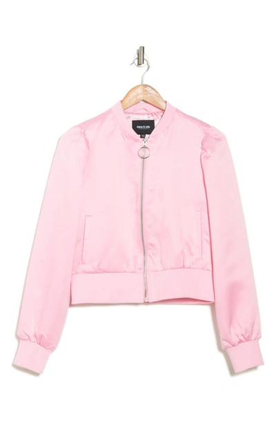 Shop Ookie & Lala Satin Bomber Jacket In Pink