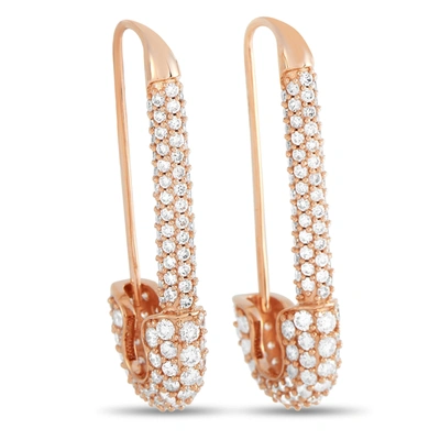 Shop Non Branded Lb Exclusive 18k Rose Gold 3.25 Ct Diamond Safety Pin Earrings In White