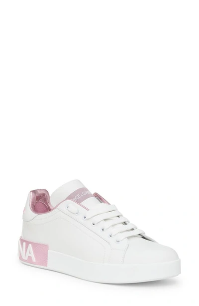 Shop Dolce & Gabbana Portofino Platform Sneaker In White/ Pink