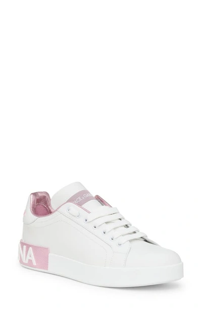 Dolce & Gabbana Dolce&gabbana Portofino Platform Sneaker In White/ Pink