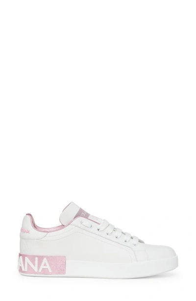 Shop Dolce & Gabbana Portofino Platform Sneaker In White/ Pink