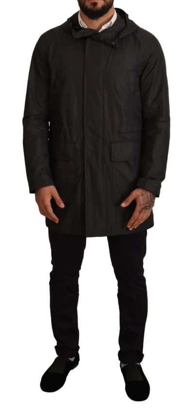 Shop Dolce & Gabbana Black Hooded Trench Coat Men's Jacket