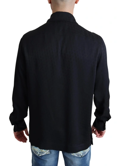 Shop Dolce & Gabbana Black Jacquard Silk Casual Button Down Men's Shirt