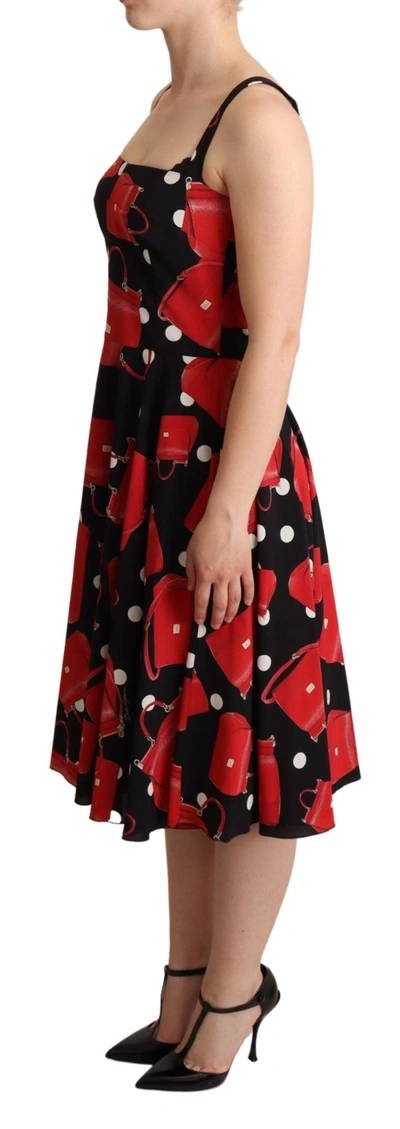 Dolce & Gabbana Black Red Bag Print A-line Mid Length Dress In Black