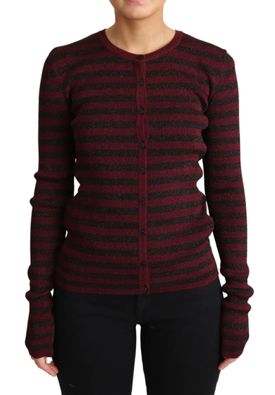 Dolce & Gabbana Black Red Striped Viscose Cardigan Sweater In Black