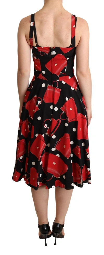 Dolce & Gabbana Black Red Bag Print A-line Mid Length Dress In Black