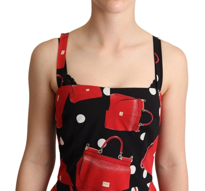 Dolce & Gabbana Black Red Bag Print A-line Mid Length Dress In Black