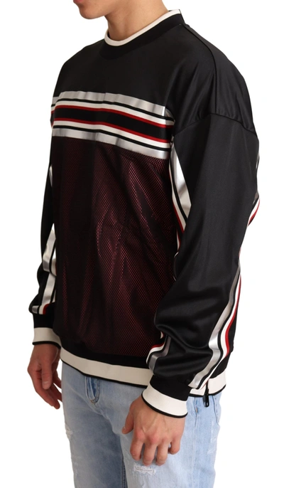 Dolce & Gabbana Black Red Mesh Sport Pullover Crewneck Sweater In Black