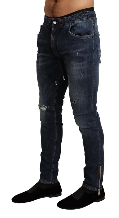 Dolce & Gabbana Blue Cotton Stretch Tattered Denim Men's Jeans In Blue