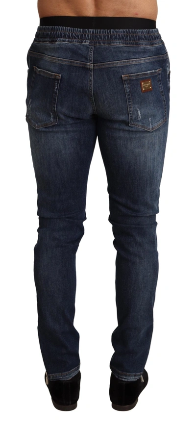 Dolce & Gabbana Blue Cotton Stretch Tattered Denim Men's Jeans In Blue