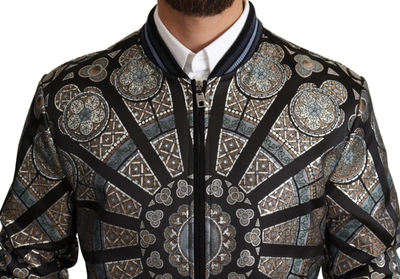 Shop Dolce & Gabbana Elegant Jacquard Bomber Jacket In Men's Blue