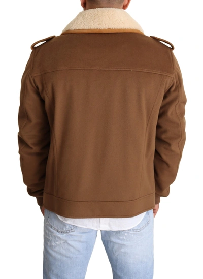 Dolce & Gabbana Brown Double Breasted Shearling Coat Jacket In Brown