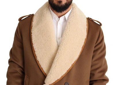 Dolce & Gabbana Brown Double Breasted Shearling Coat Jacket In Brown