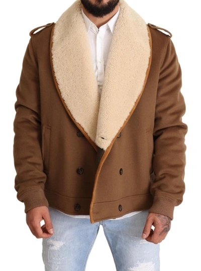 Shop Dolce & Gabbana Elegant Double Breasted Shearling Men's Jacket In Brown