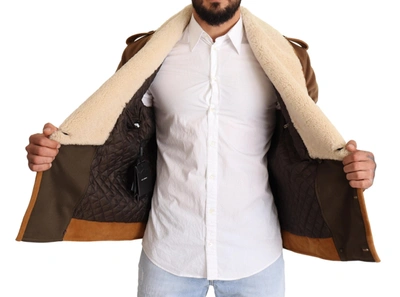 Dolce & Gabbana Brown Double Breasted Shearling Coat Jacket In Brown
