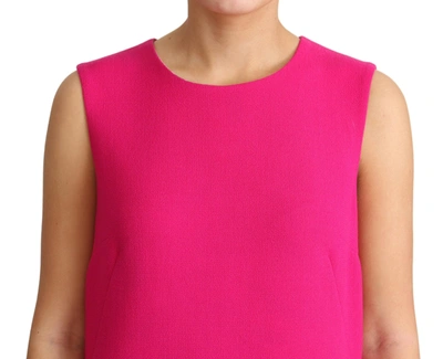 Dolce & Gabbana Fuchsia Wool Sequin Shift Sleeveless Dress In Pink