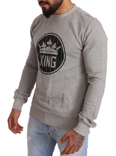 Shop Dolce & Gabbana Gray Crown King Cotton Pullover Men's Sweater