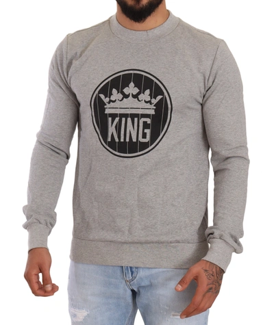 Shop Dolce & Gabbana Gray Crown King Cotton Pullover Men's Sweater