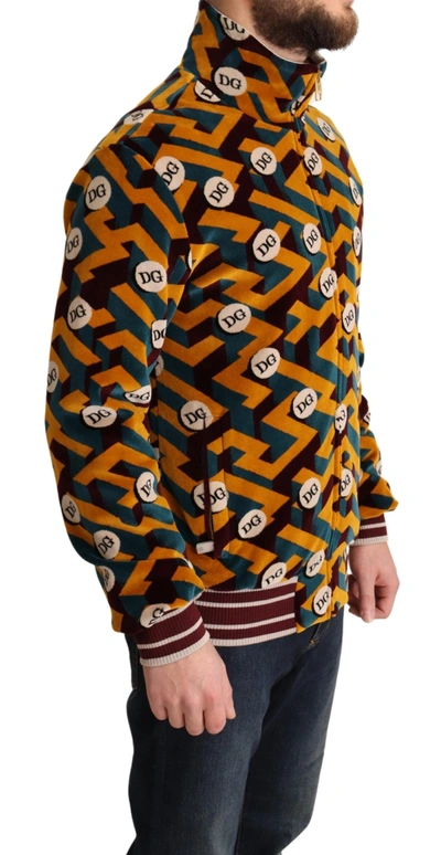 Dolce & Gabbana Multicolor Velvet Dg Logo Mens Sweater Jacket In Multicolor