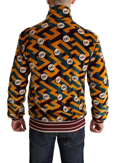 Dolce & Gabbana Multicolor Velvet Dg Logo Mens Sweater Jacket In Multicolor